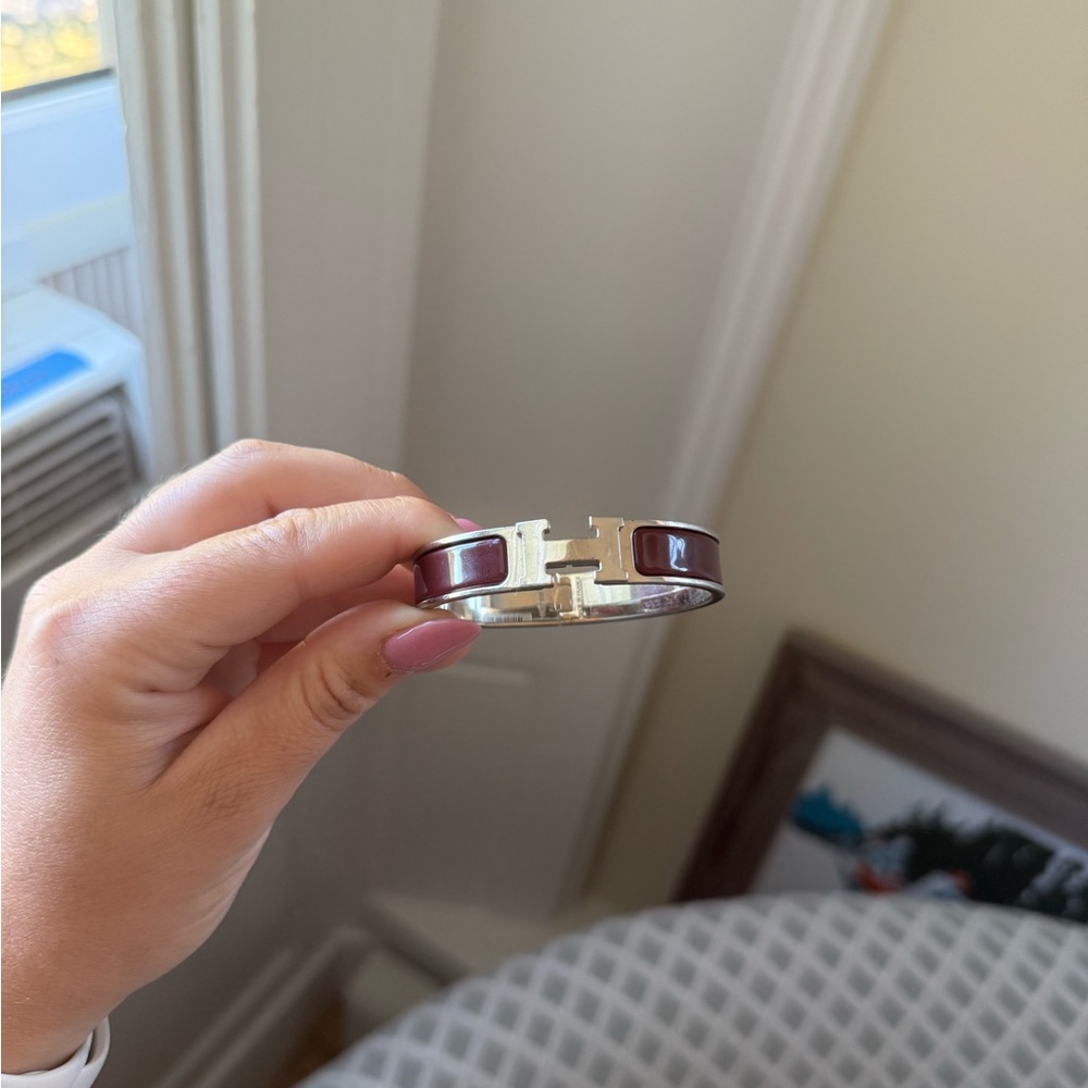 Hermes Burgundy and Silver Clic H Bracelet